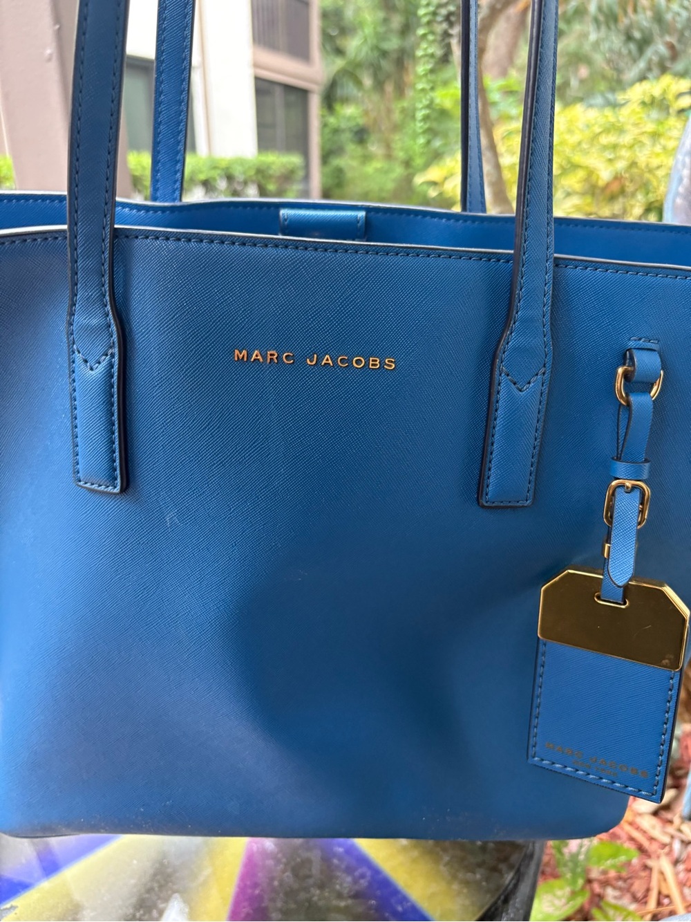 Marc Jacobs Electric Blue Saffiano Tote with Gold Hardware